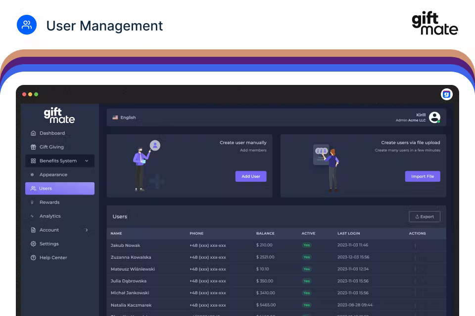 screenshot of giftmate