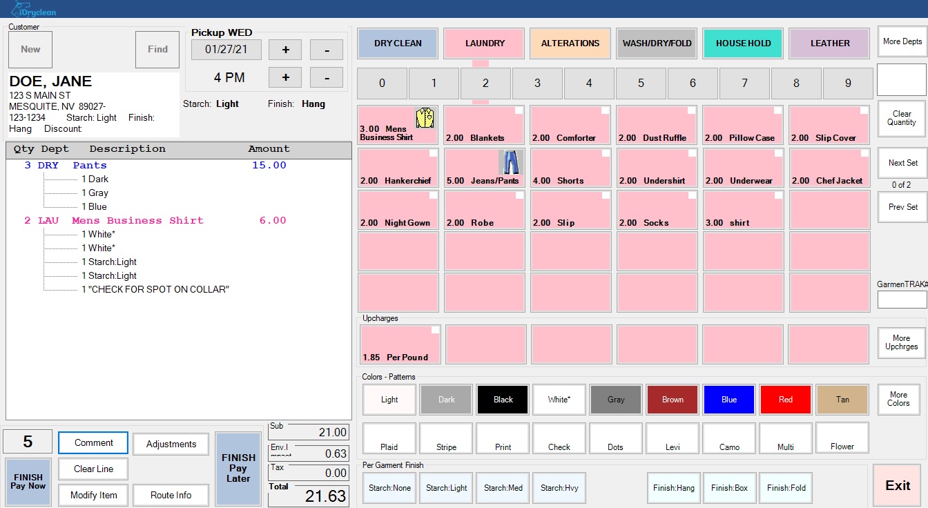 screenshot of iDryclean