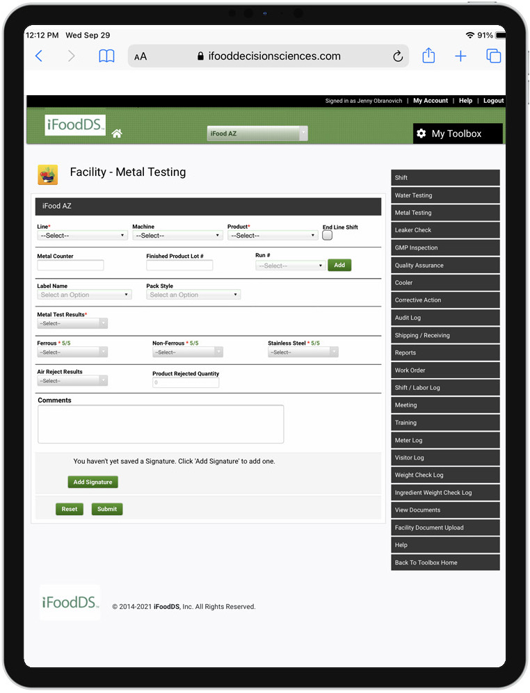 screenshot of iFoodDS