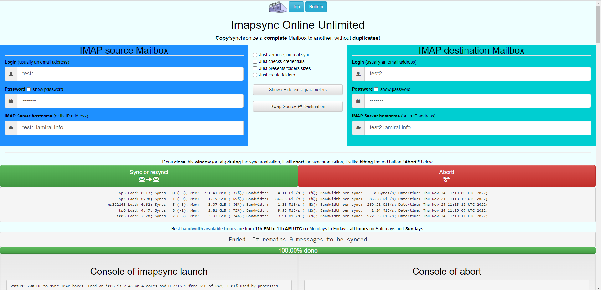 screenshot of imapsync