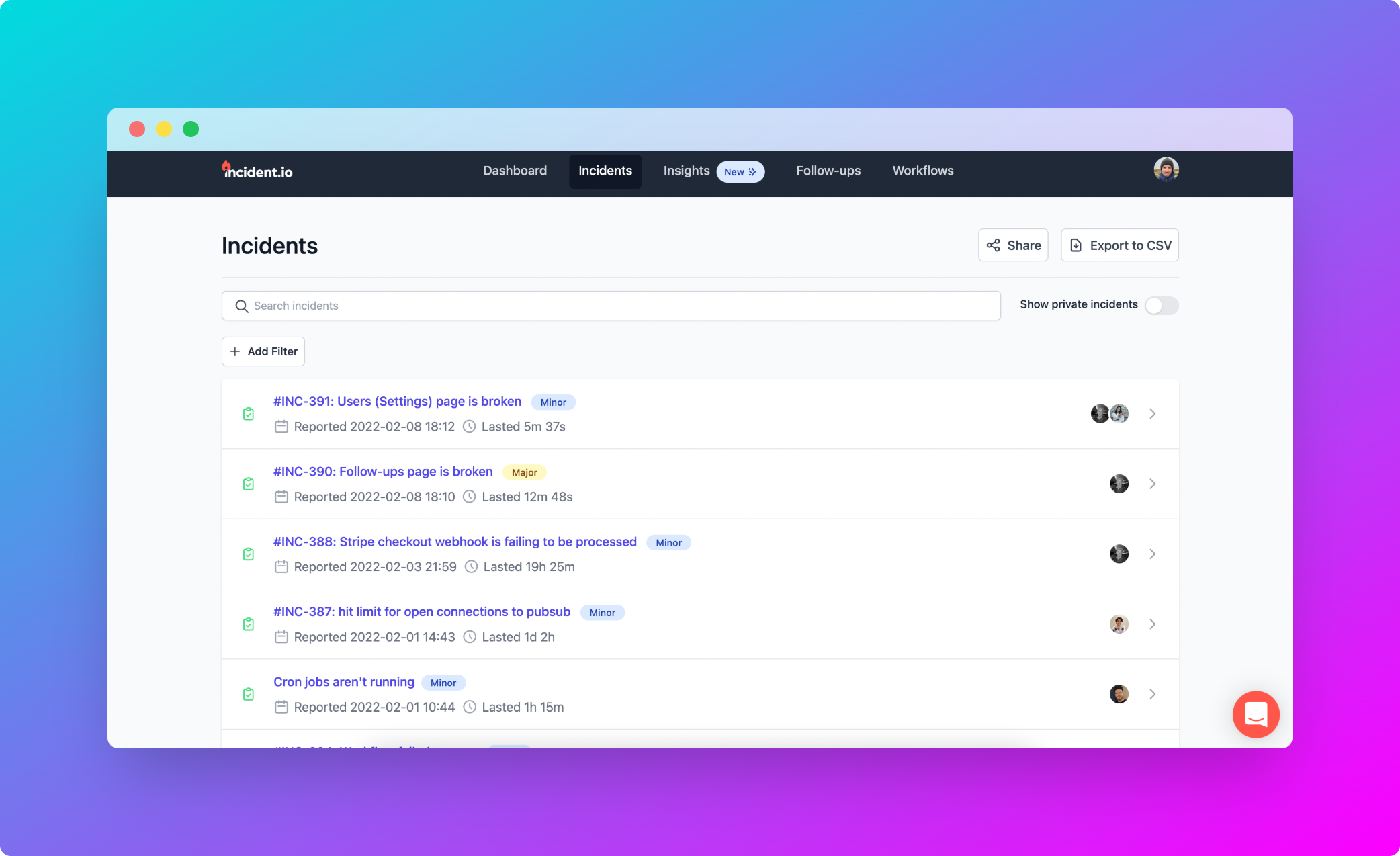 screenshot of incident.io