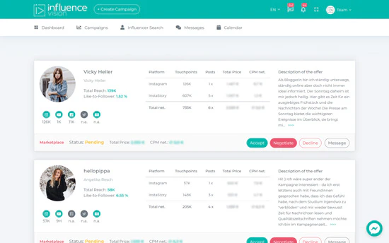 screenshot of influence.vision