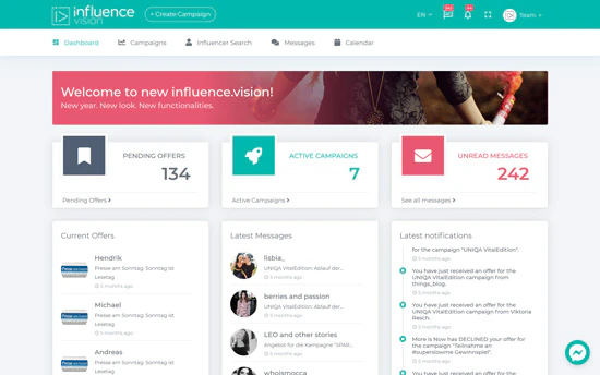 screenshot of influence.vision