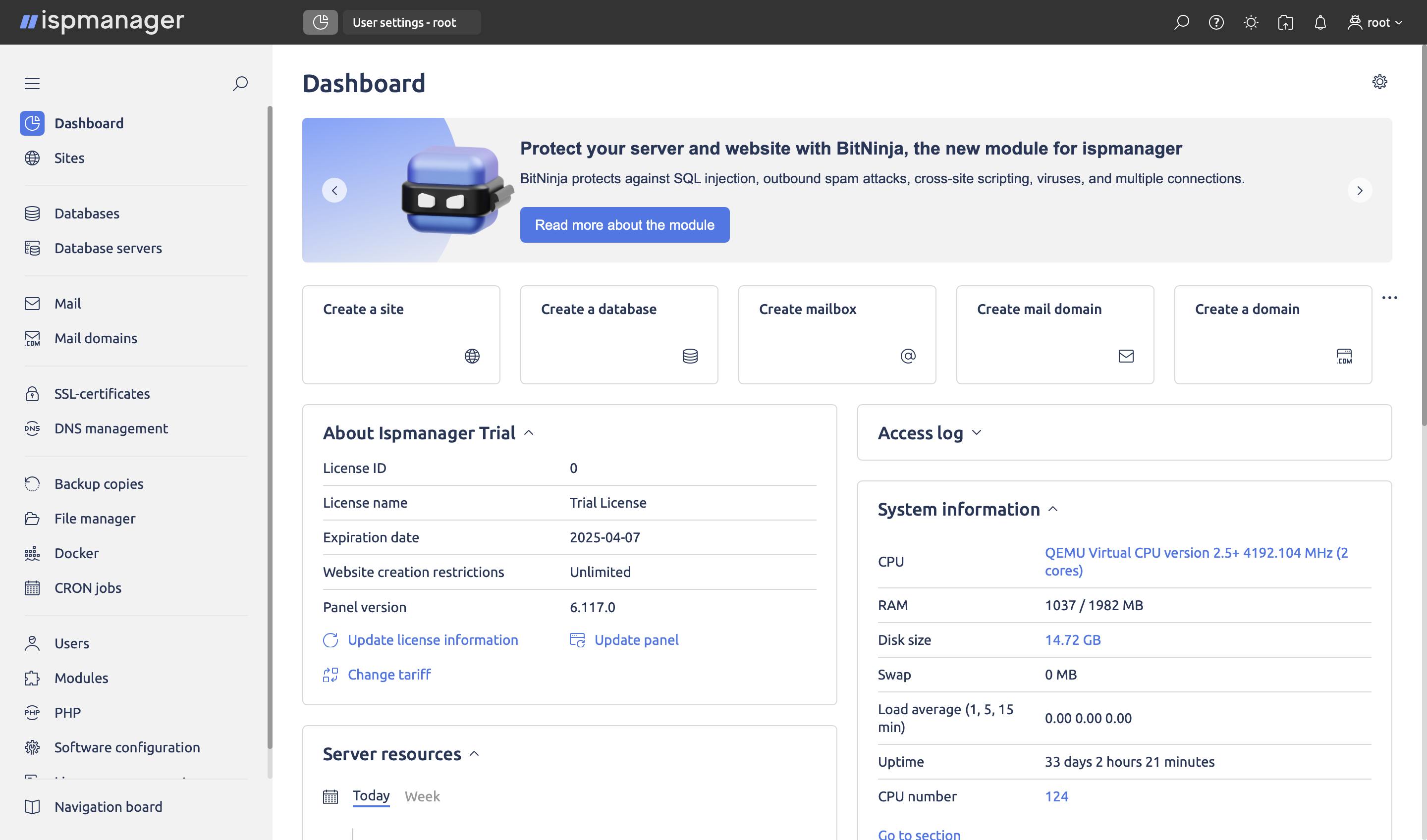 screenshot of ispmanager