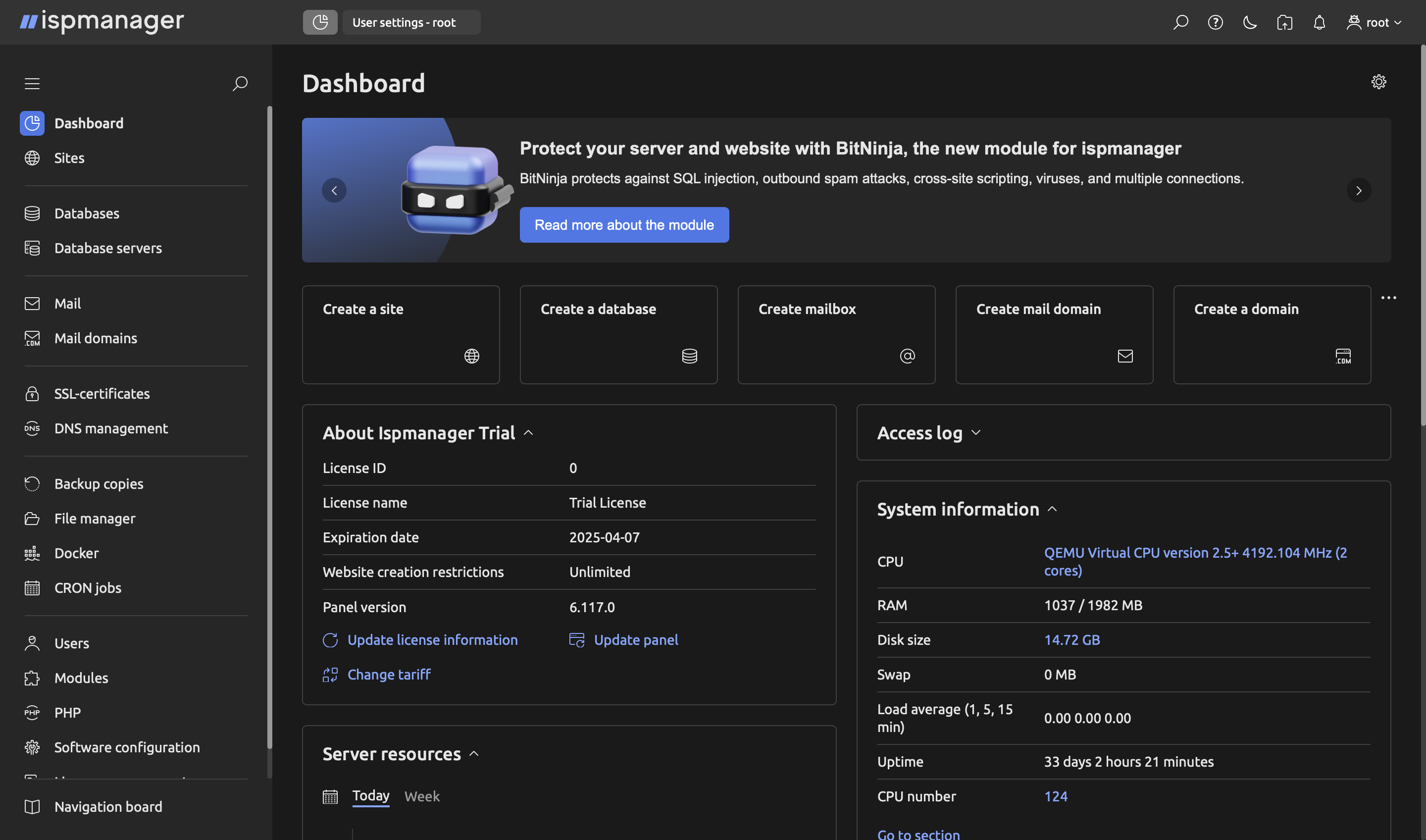 screenshot of ispmanager