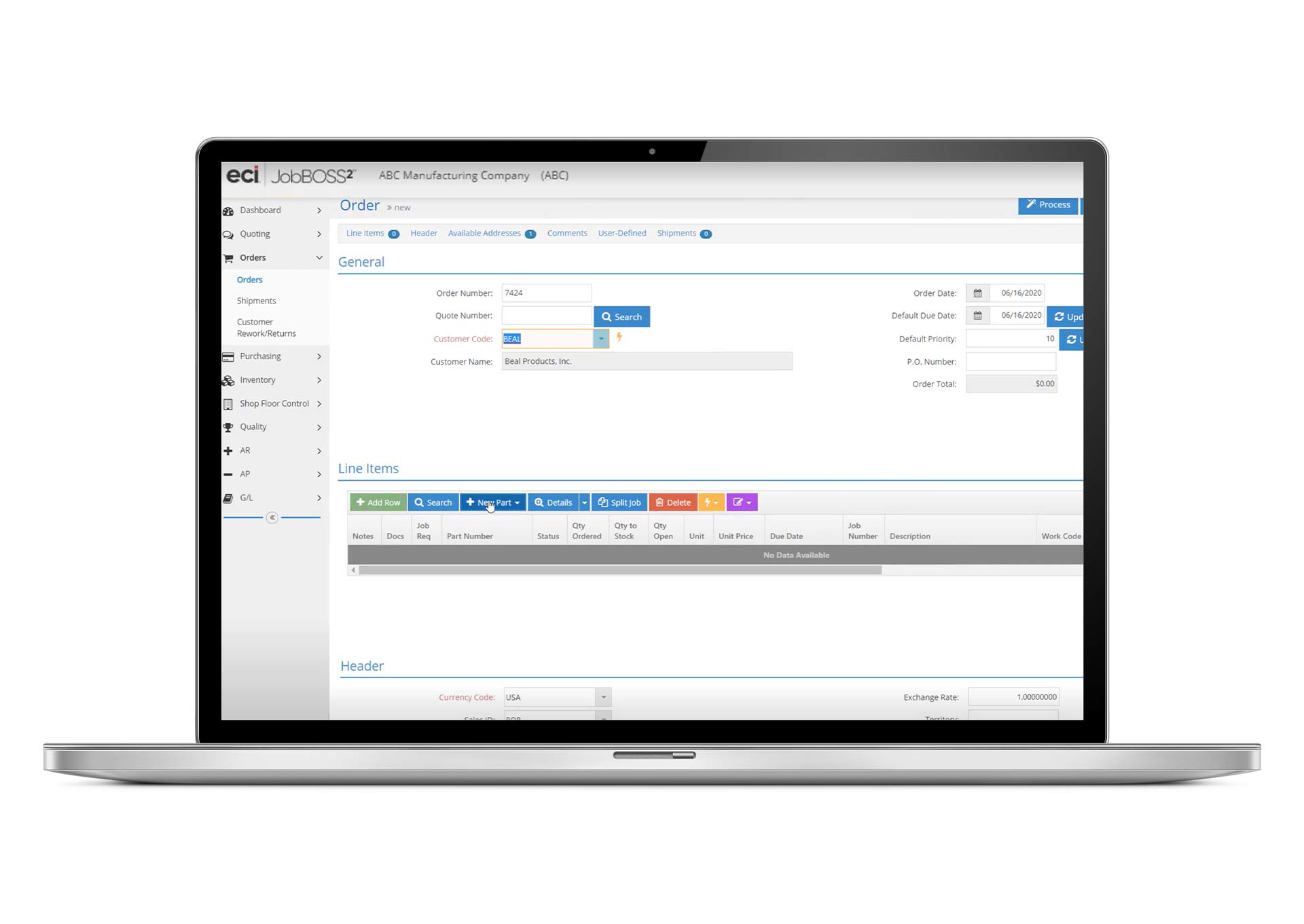 screenshot of JobBOSS?
