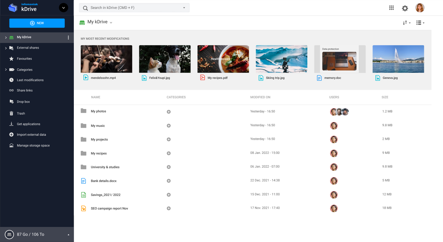screenshot of kDrive