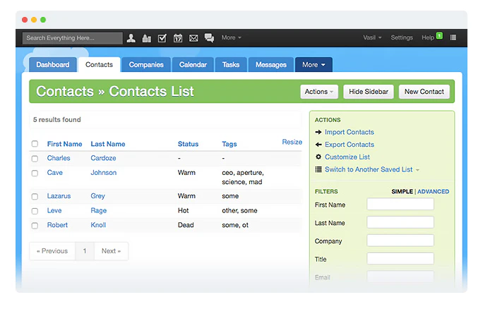screenshot of karmaCRM
