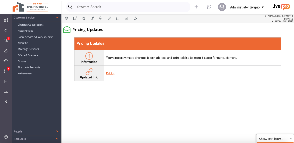screenshot of livepro