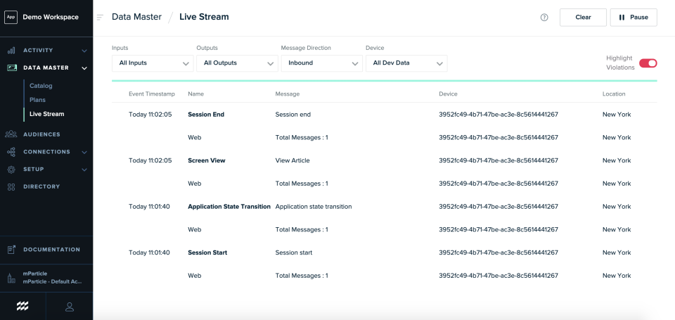 screenshot of mParticle
