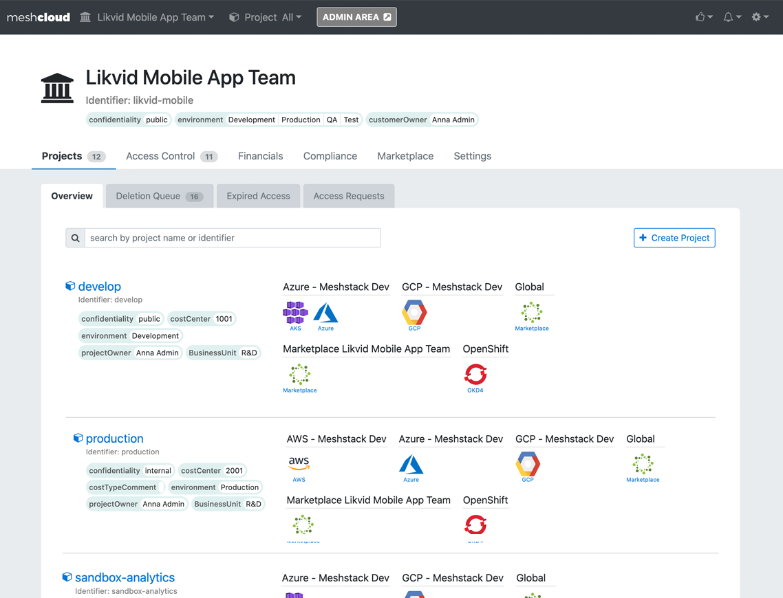 screenshot of meshcloud