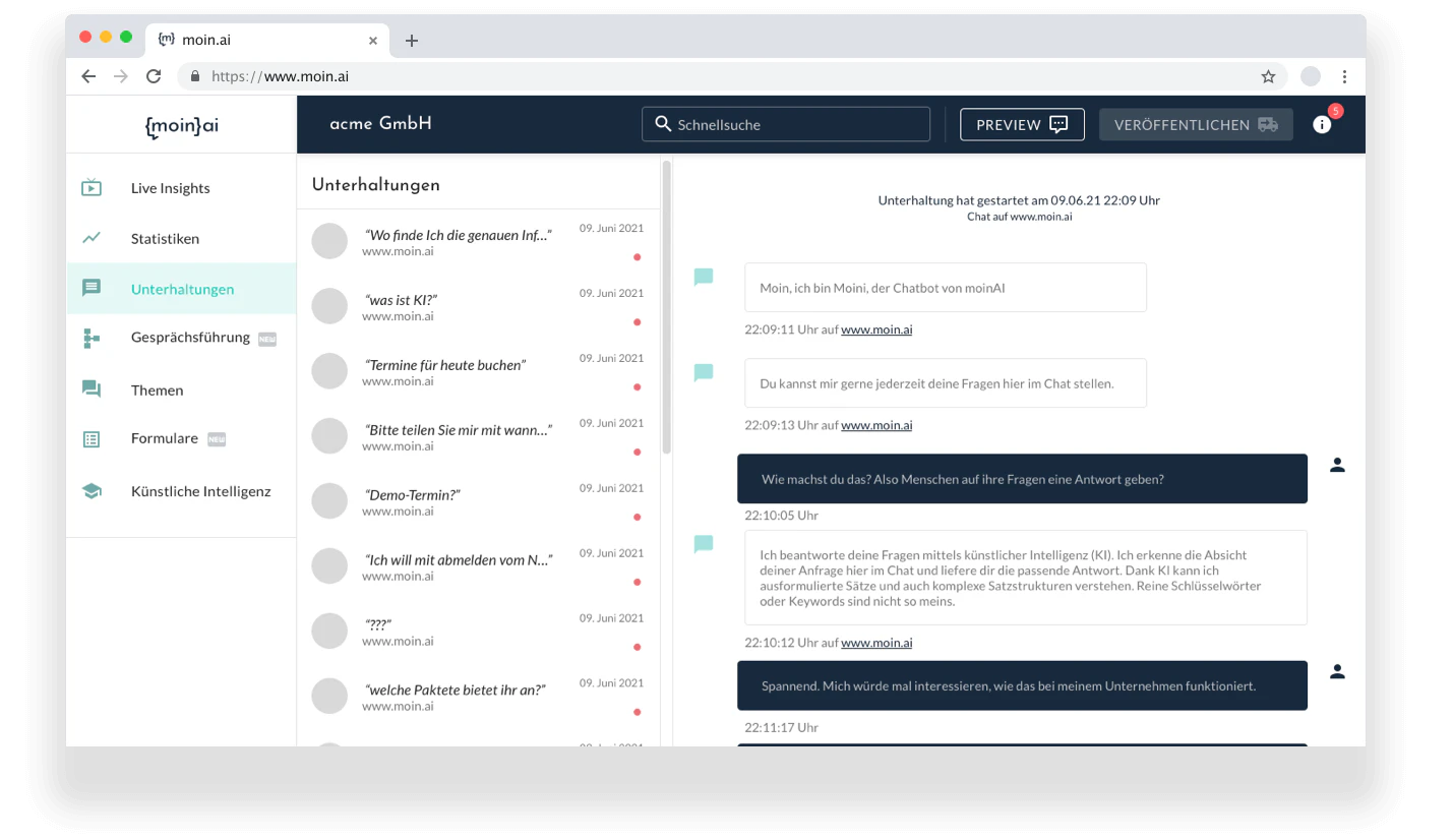 screenshot of moinAI