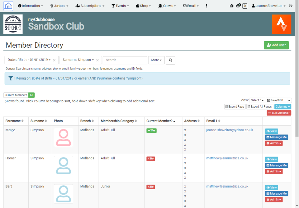 screenshot of myClubhouse