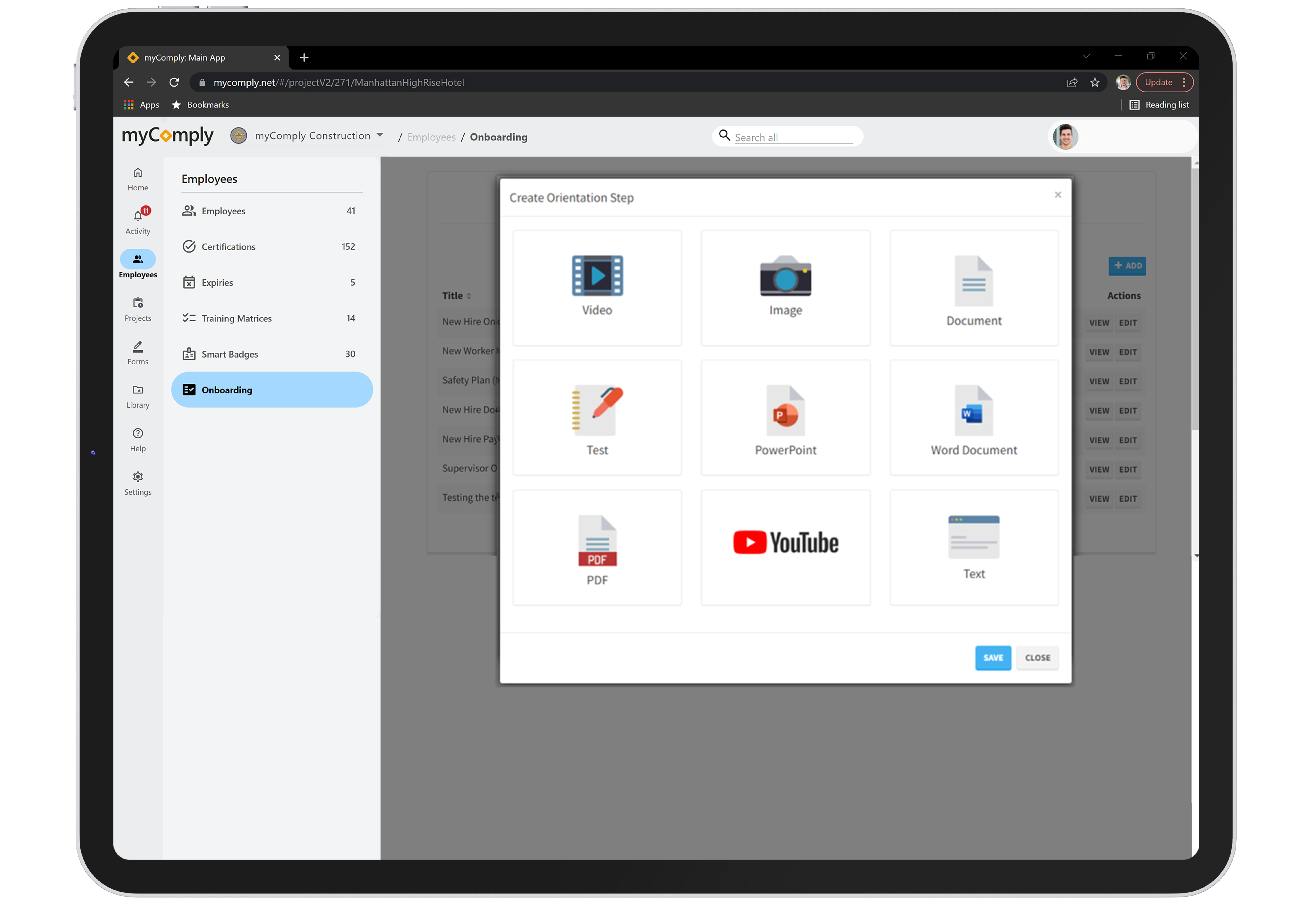 screenshot of myComply
