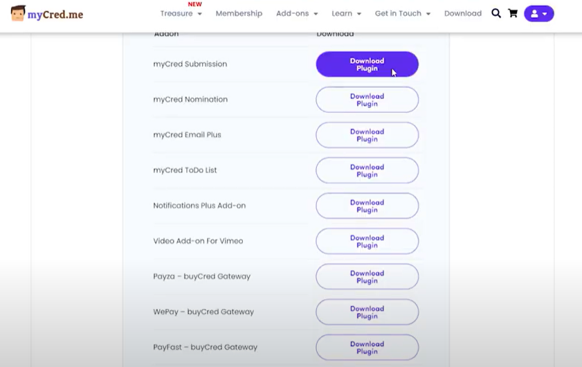 screenshot of myCred