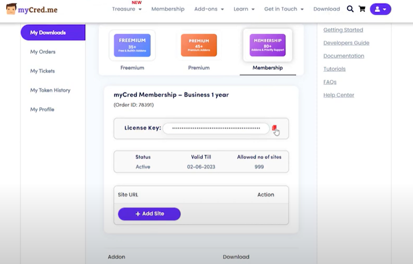 screenshot of myCred