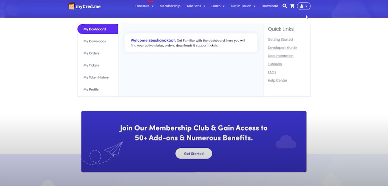 screenshot of myCred