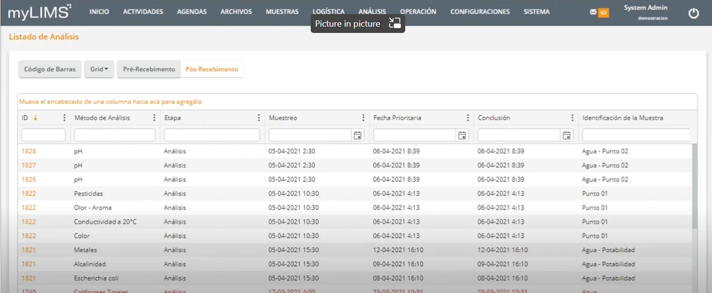 screenshot of myLIMS