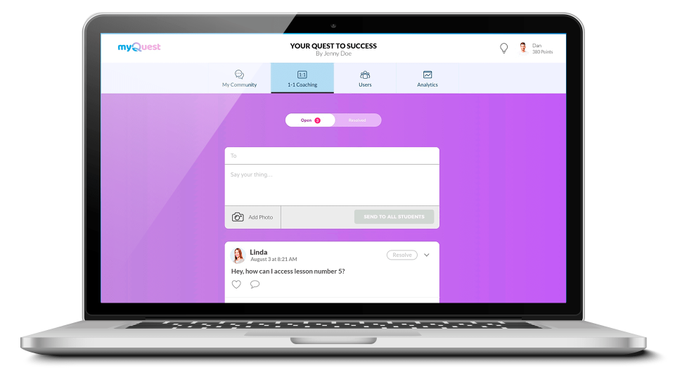 screenshot of myQuest