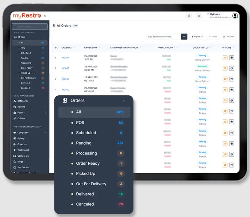 screenshot of myRestro