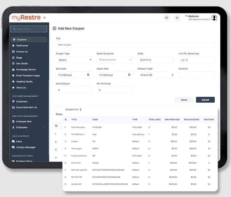 screenshot of myRestro