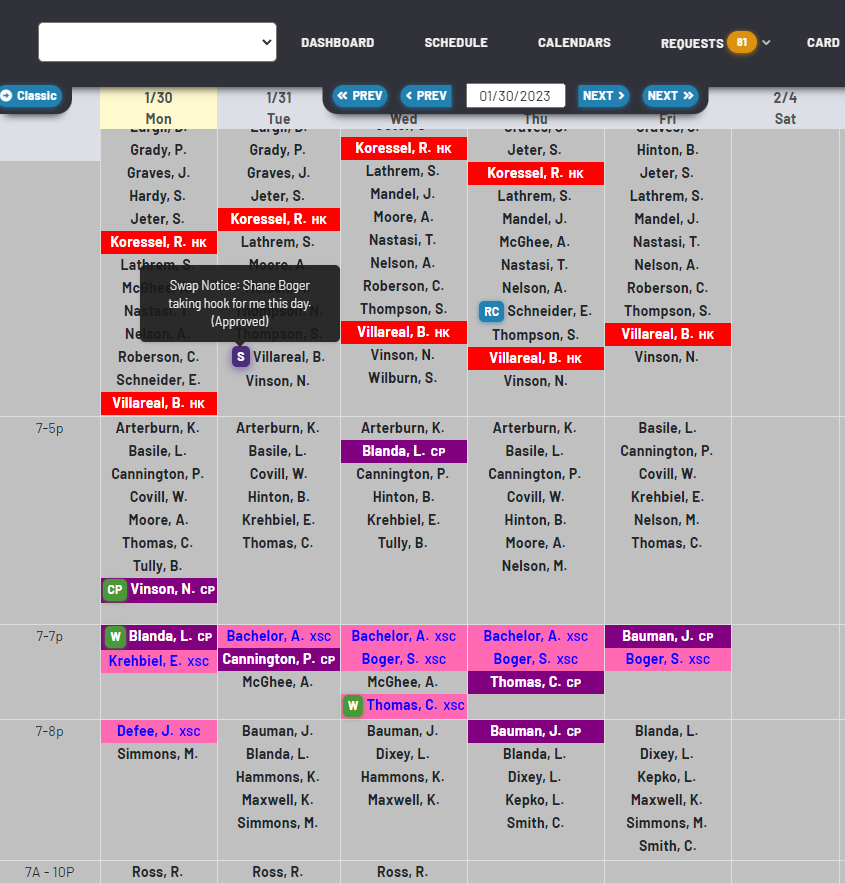 screenshot of myStaffSchedule