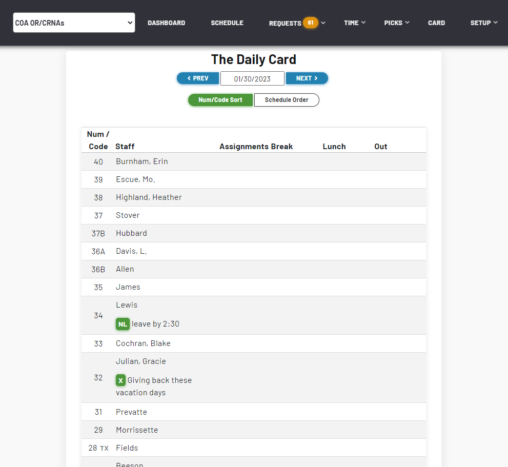 screenshot of myStaffSchedule