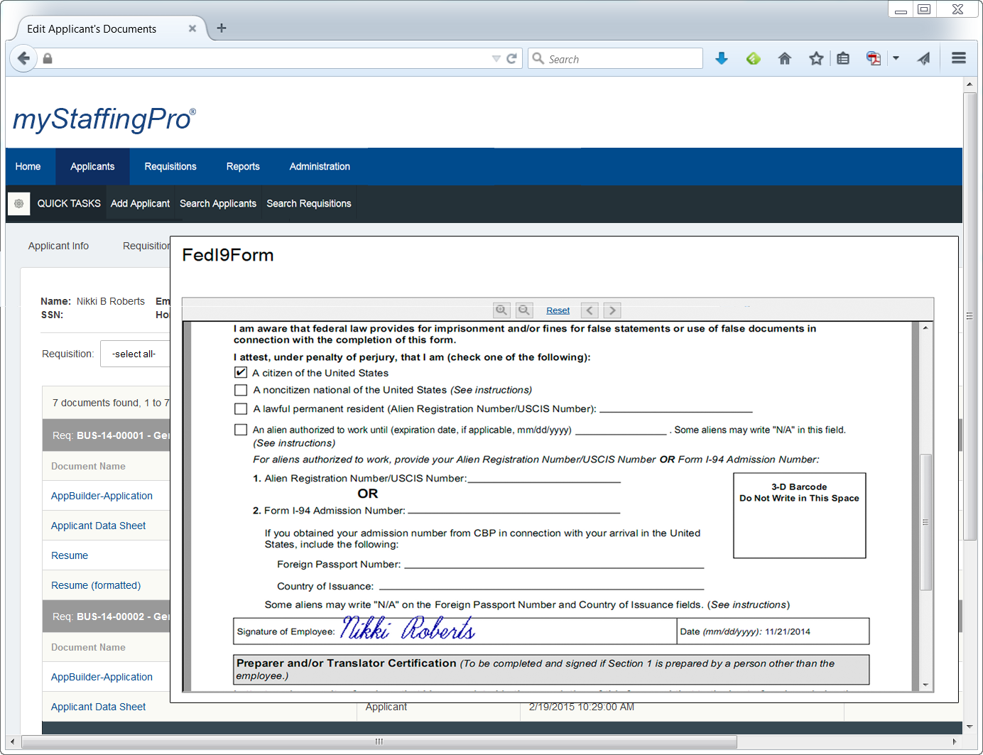 screenshot of myStaffingPro