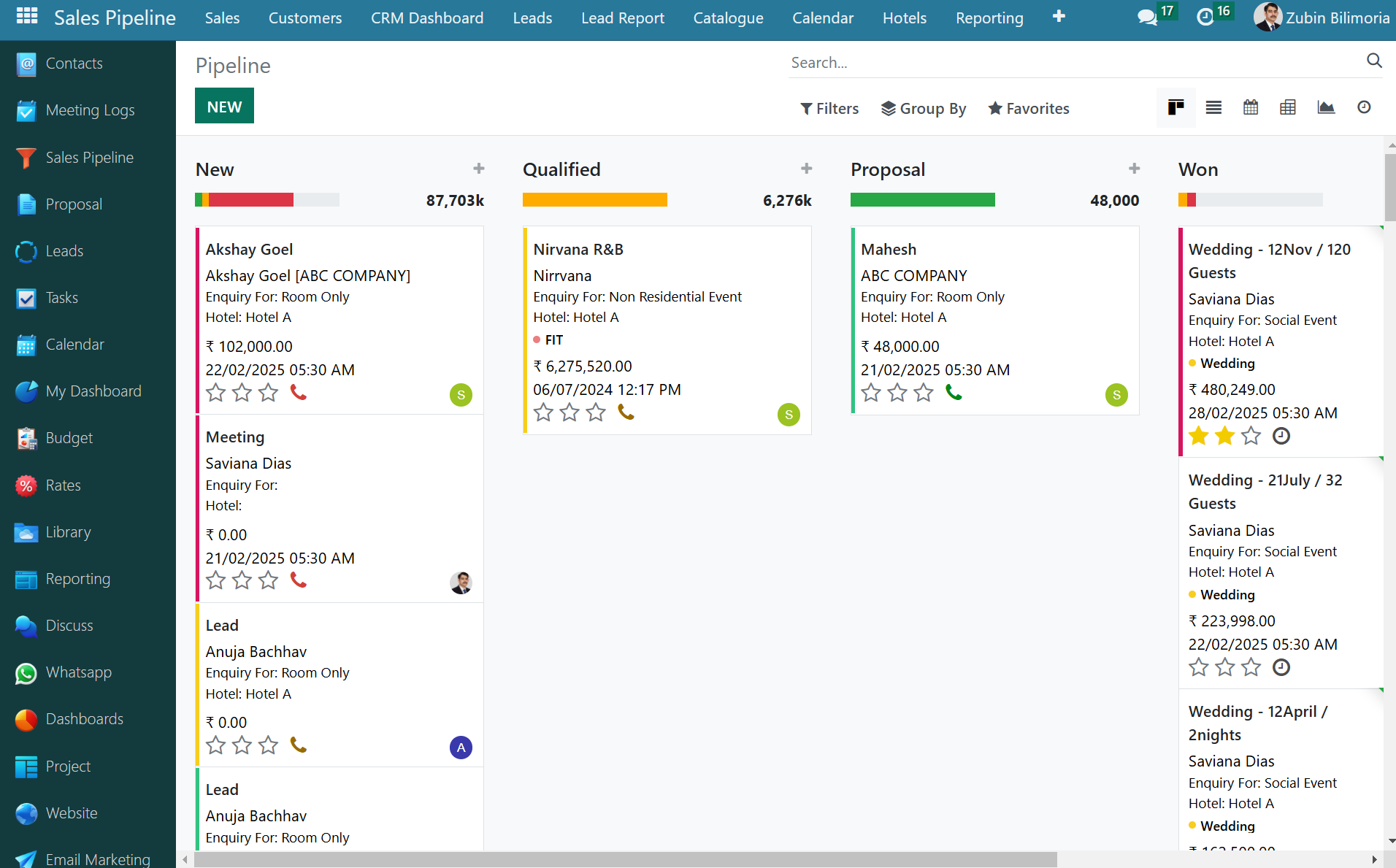 screenshot of myhotelCRM