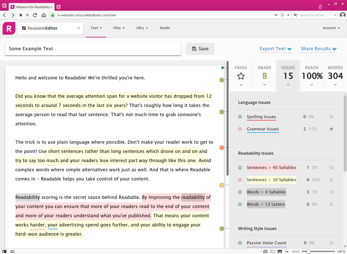 screenshot of readable.io