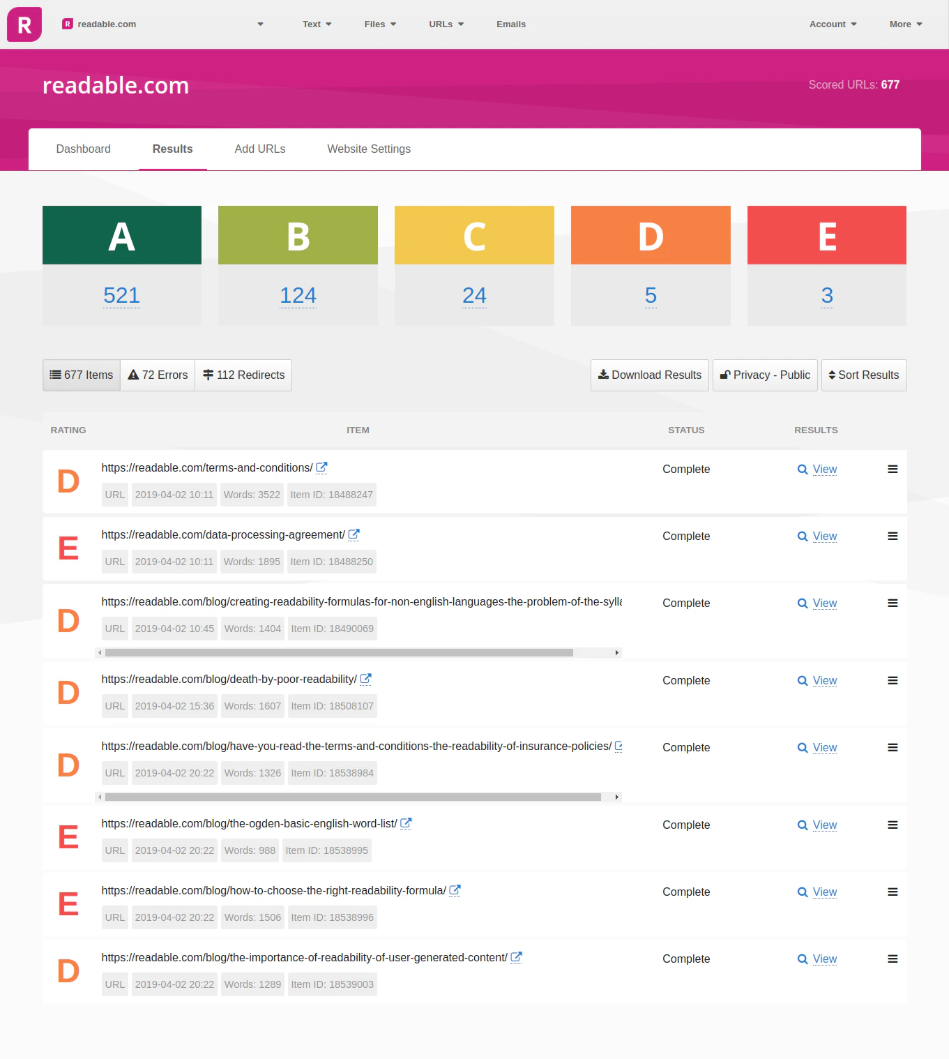 screenshot of readable.io