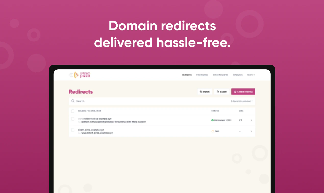 screenshot of redirect.pizza
