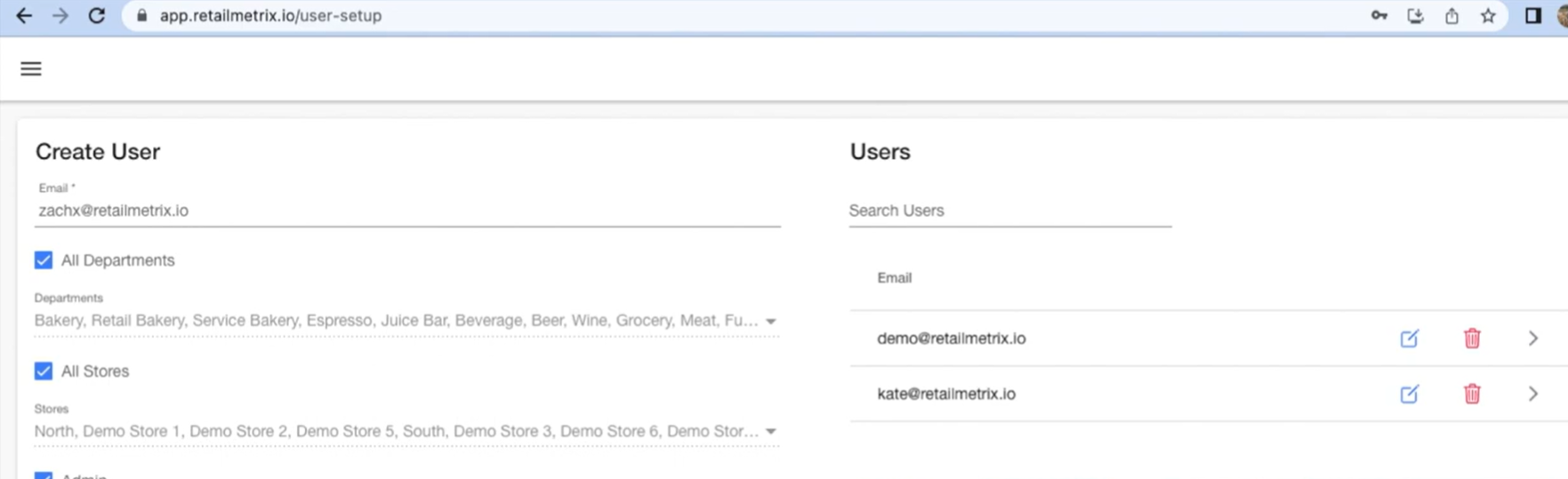 screenshot of retailMetrix
