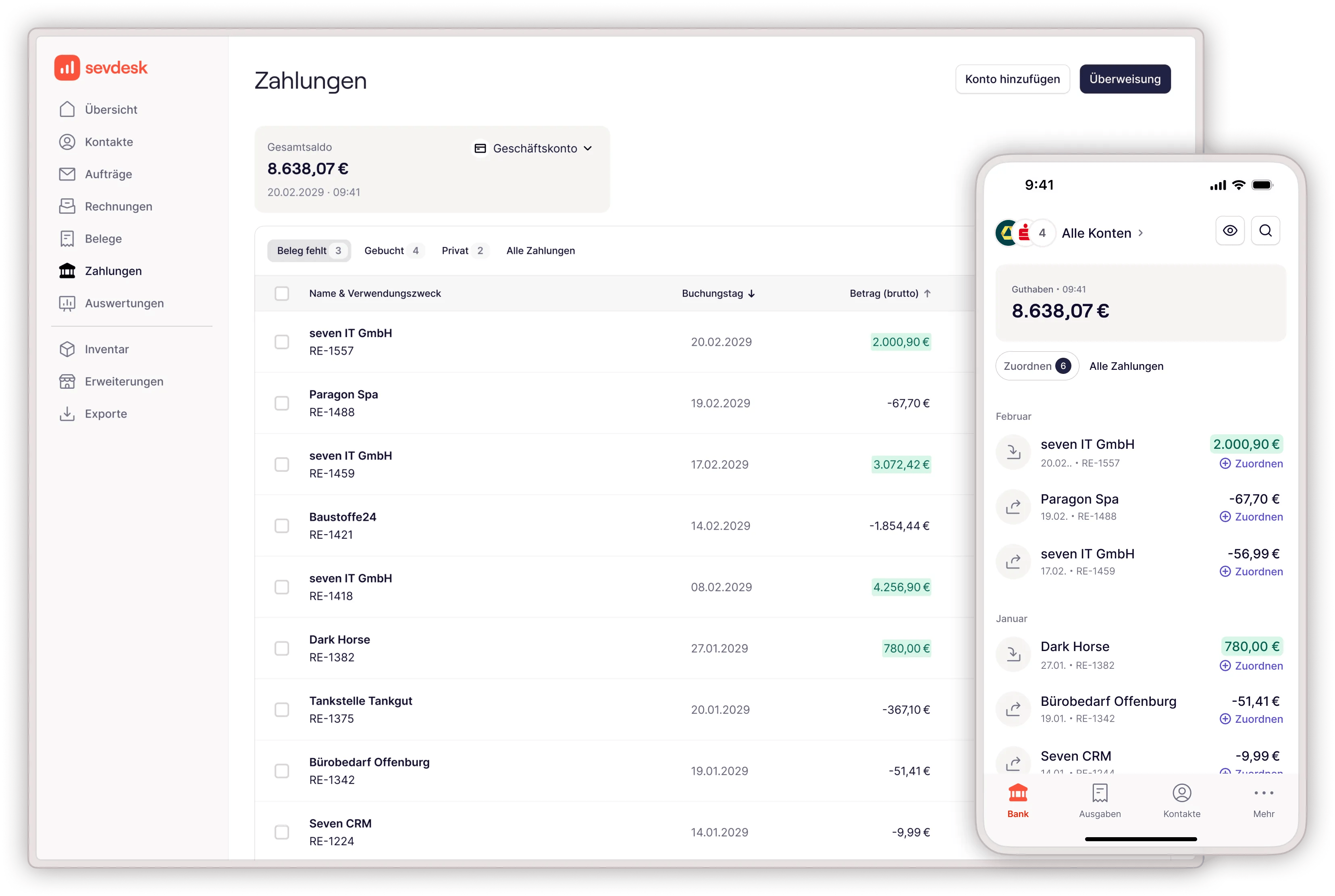 screenshot of sevdesk