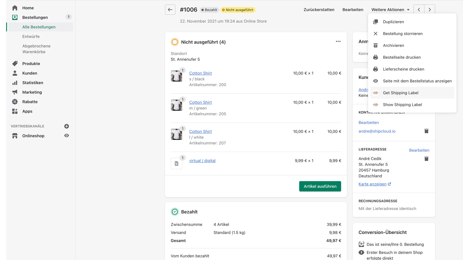 screenshot of shipcloud