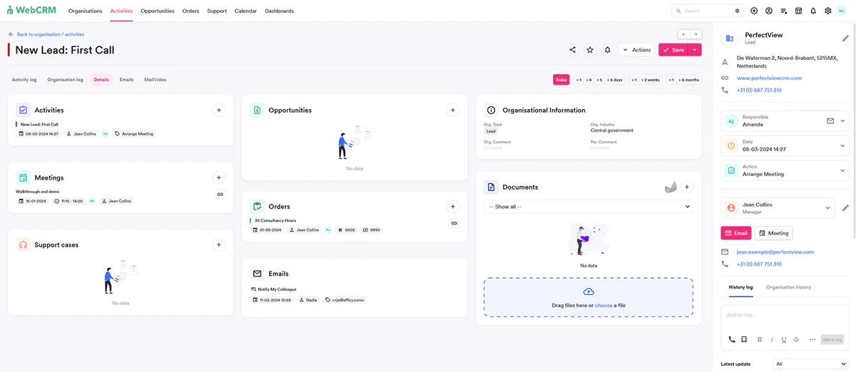 screenshot of webCRM