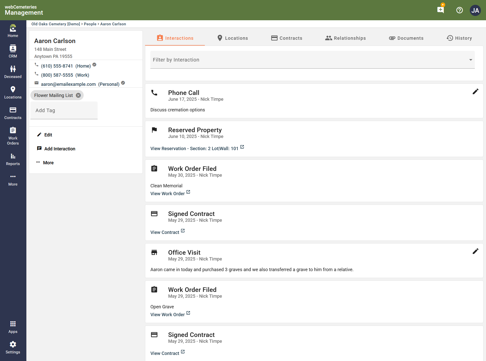 screenshot of webCemeteries