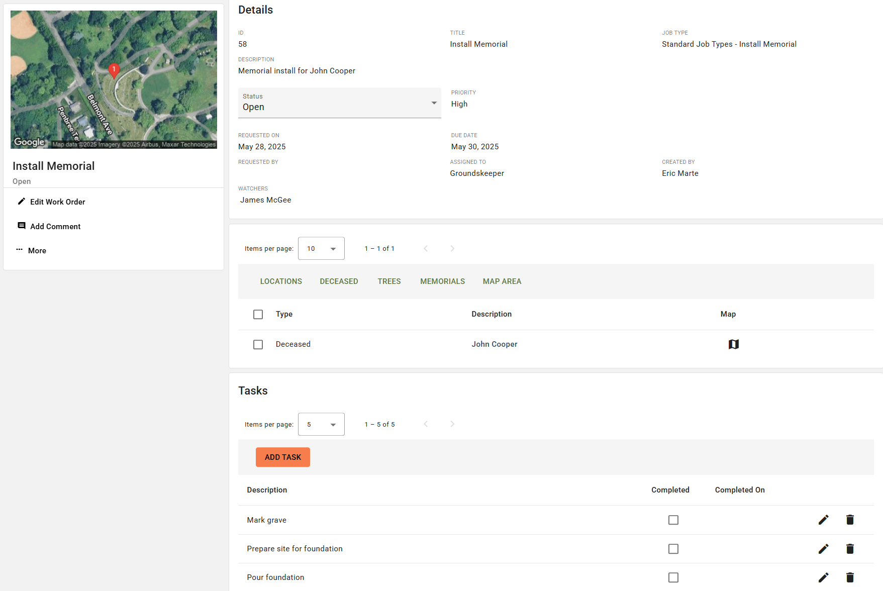 screenshot of webCemeteries