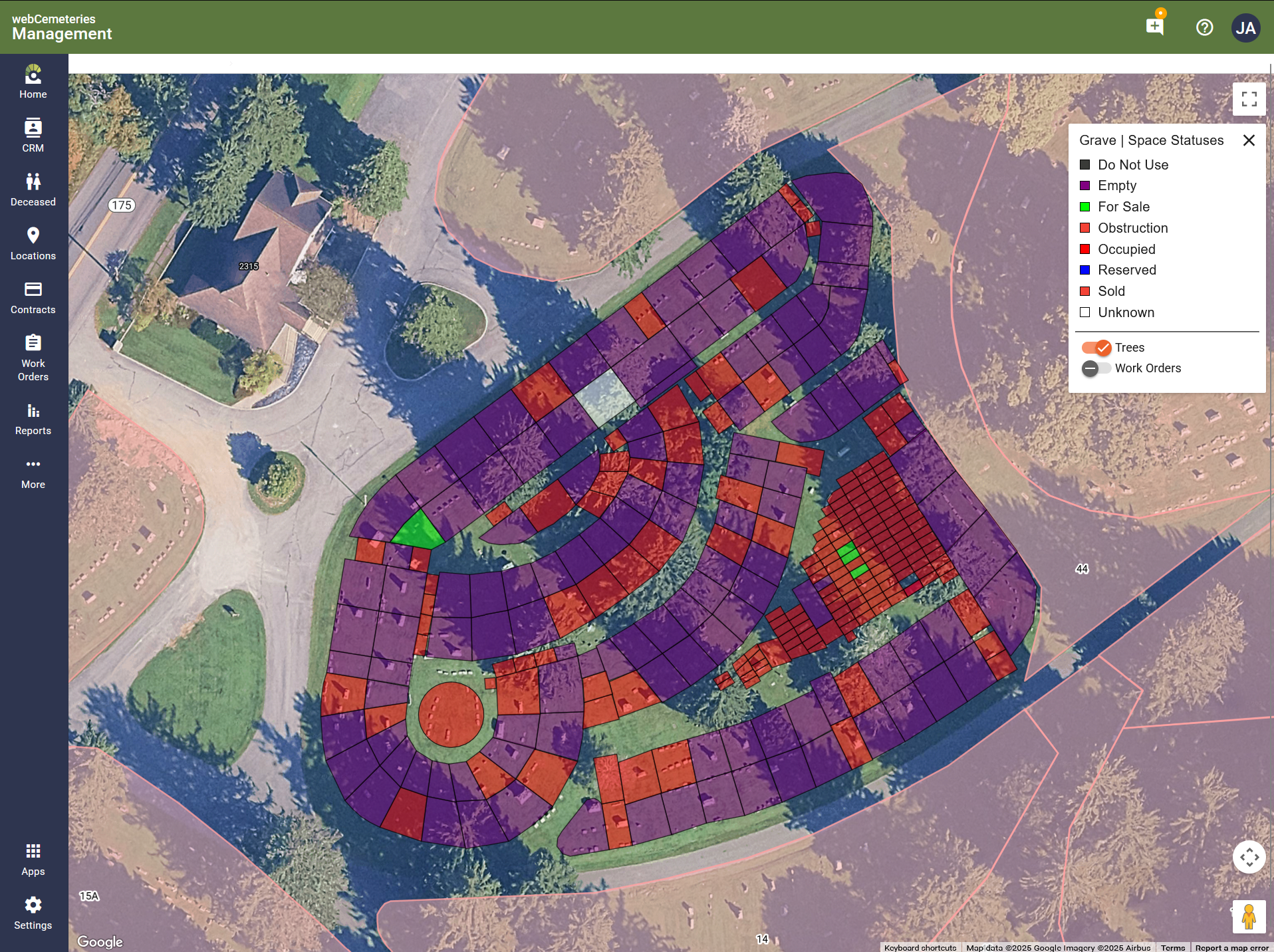 screenshot of webCemeteries