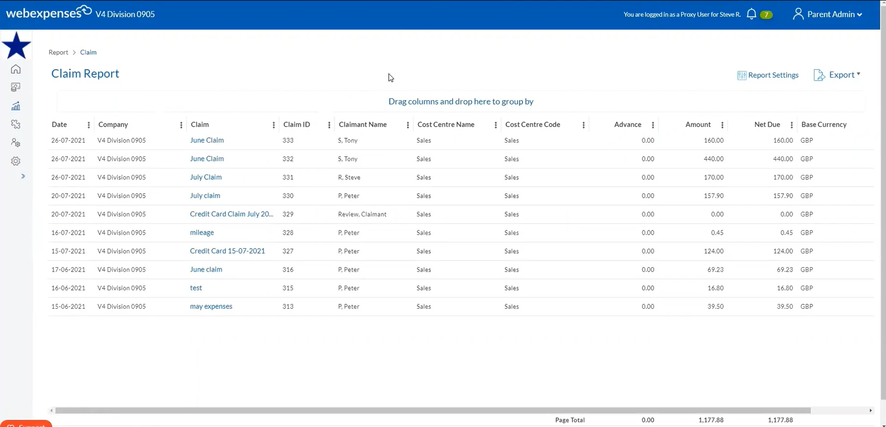 screenshot of webexpenses