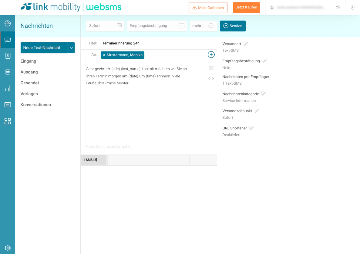 screenshot of websms