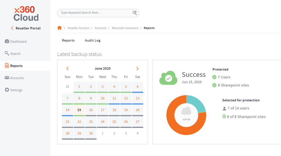 screenshot of x360Cloud