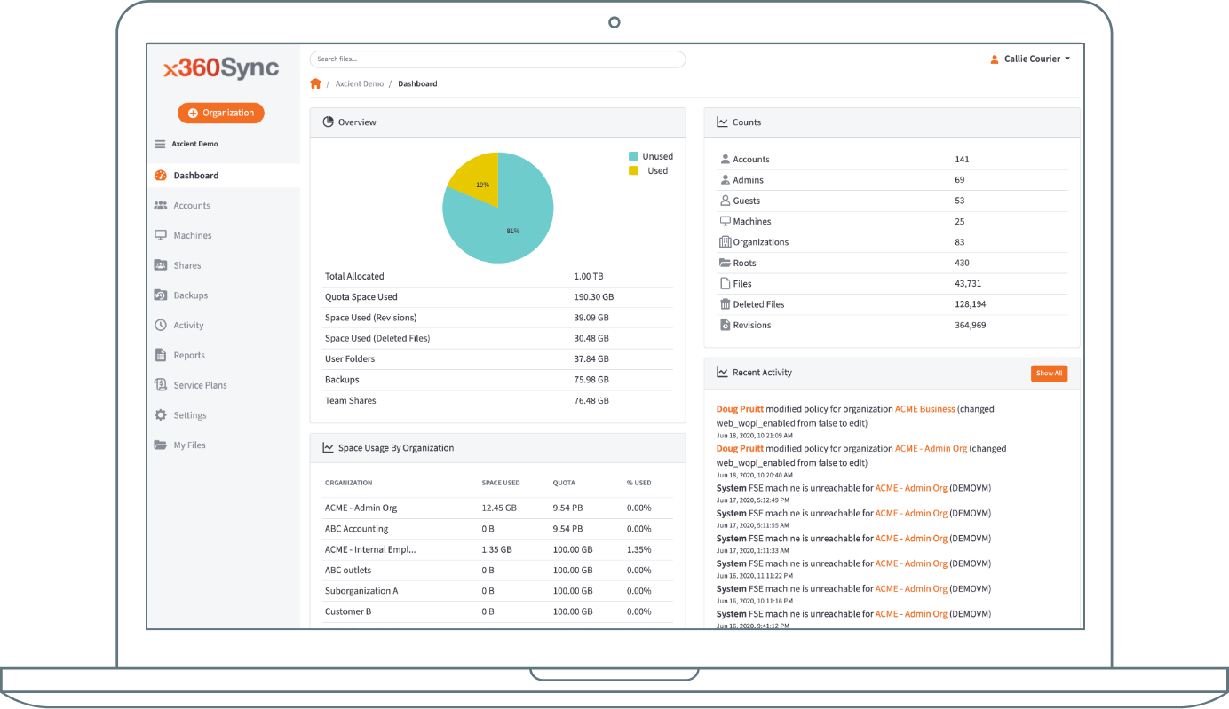 screenshot of x360Sync