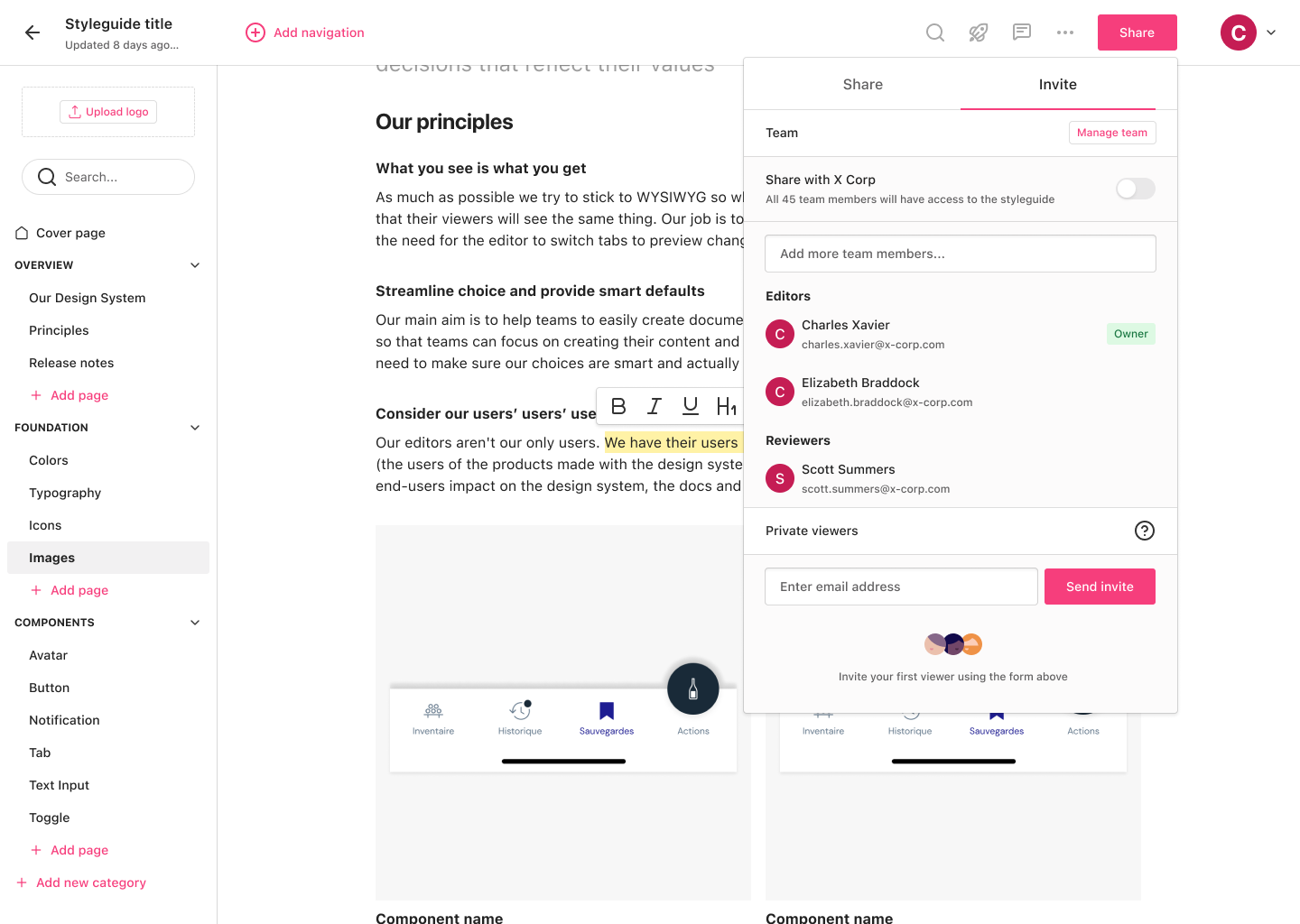 screenshot of zeroheight